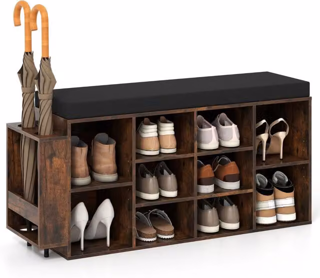 Panca scarpiera moderna DESIGN IN con seduta imbottita in tessuto e struttura in legno marrone – 1