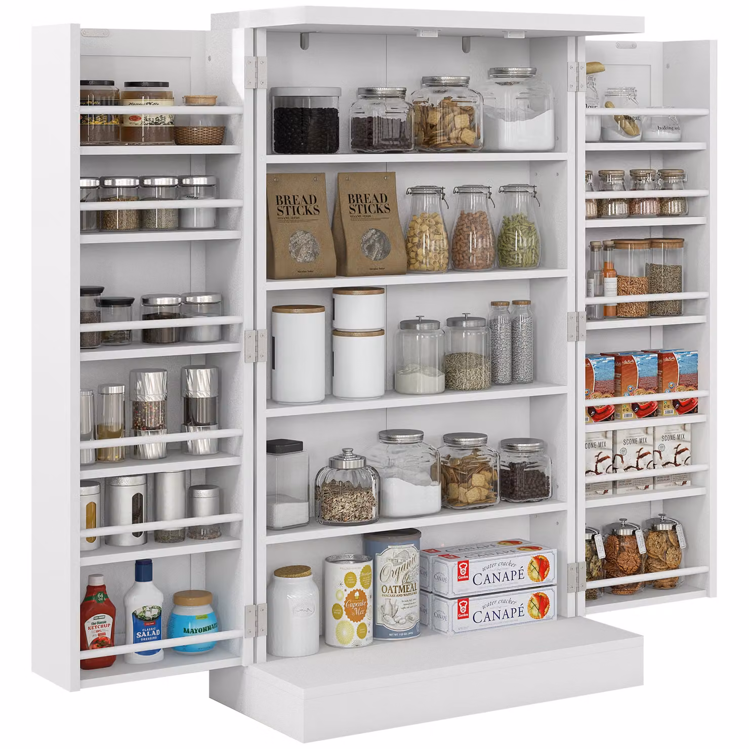 Armadio da cucina Aosom in MDF con 6 ripiani e ante a battente, Bianco, L: 60 cm, P: 30 cm, H: 104 cm – 2