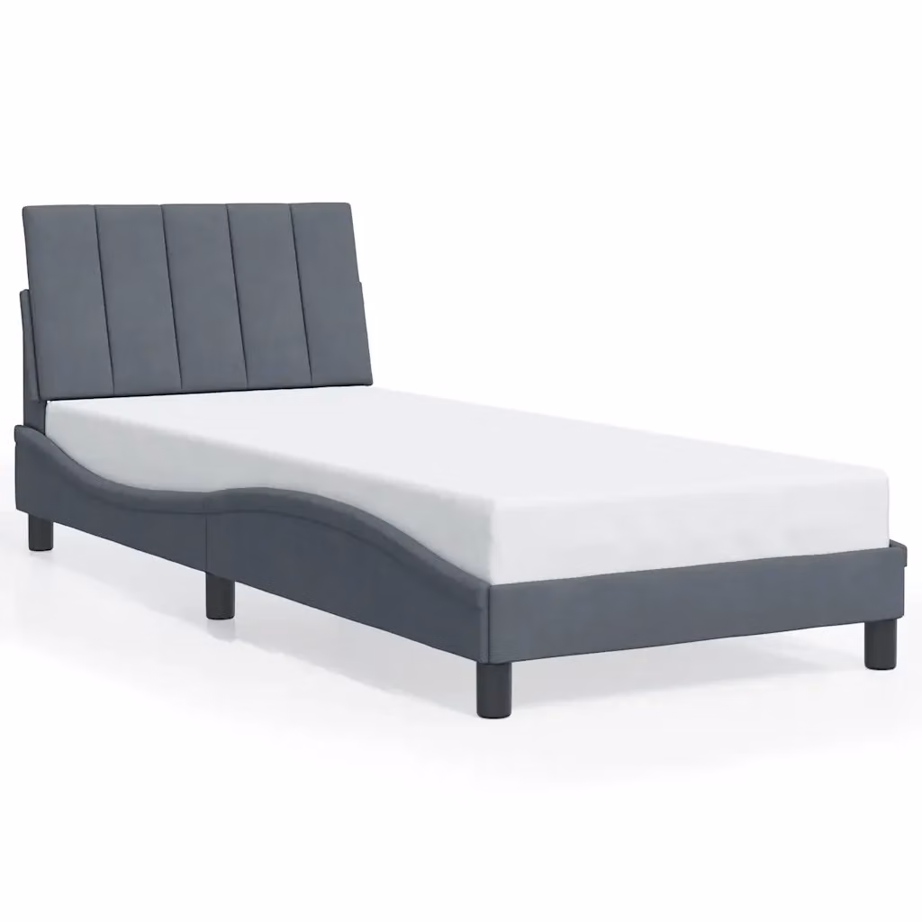 Letto con struttura imbottita e illuminazione integrata vidaXL in velluto grigio, L/P/H: 90 x 190 cm – 2