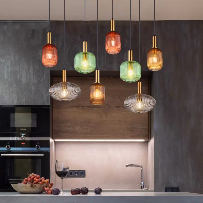 Globo Lampada a sospensione in vetro Normy, dimmerabile, Multicolore, Soggiorno / Sala da pranzo, Vetro, Lampada a sospensione