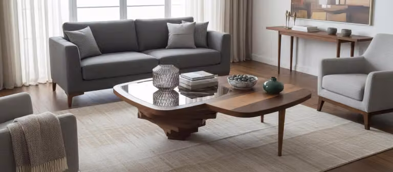 Tavolino da salotto moderno, minimalista, marrone, elegante, di classe, confortevole