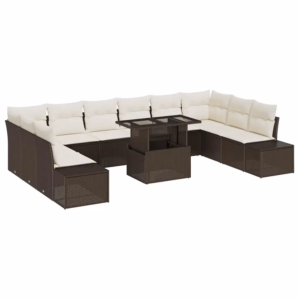 Set Divano da Giardino vidaXL 11 Pezzi in Polyrattan Marrone e Beige con Tavolino e Cuscini – 2