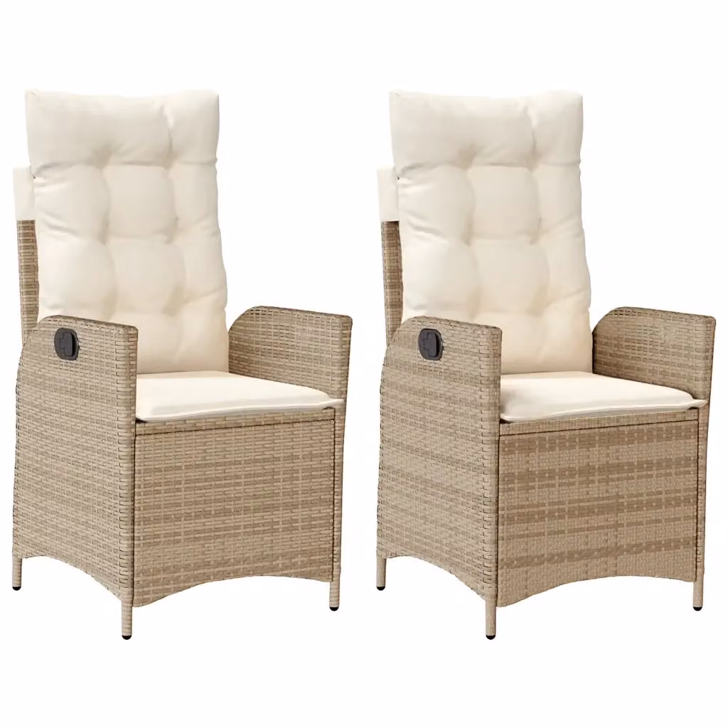 Set di 2 sedie reclinabili da giardino vidaXL in polyrattan con cuscini beige e braccioli – 2