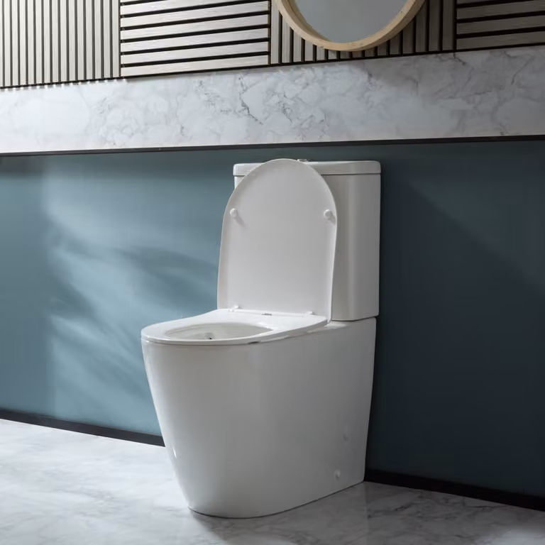 Sanitario WC Monoblocco Moderno con Sedile a Chiusura Ammortizzata e Pulsante di Scarico Cromato - Brunswick