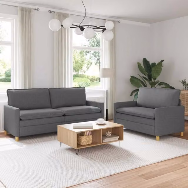 Set di divani da 5 posti vidaXL in tessuto grigio e nero con struttura in metallo per soggiorno – 1