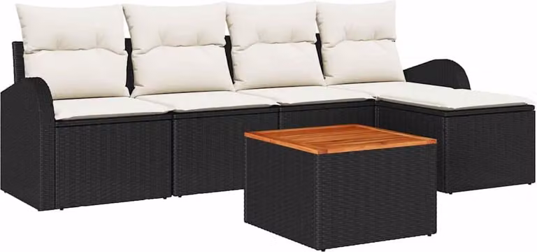 Set Divano da Giardino 6 pcs Nero e Crema polyrattan