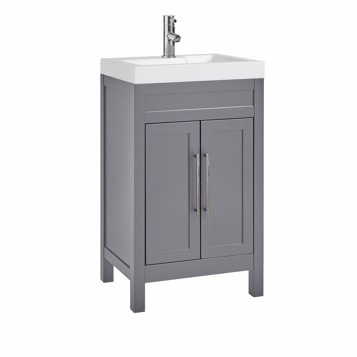 Mobile Bagno Grigio Chiaro da 500mm con Lavabo e Maniglie Moderne con Barra a T Cromate - Warwick