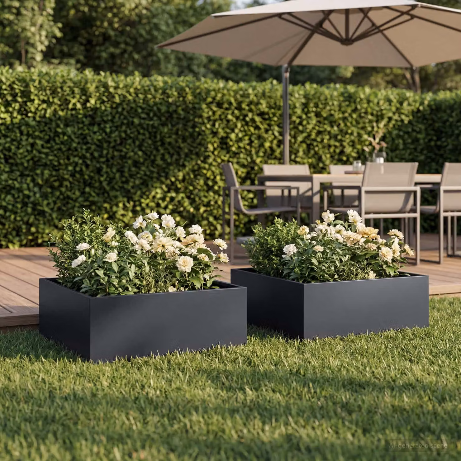 Set di 2 vasi da giardino vidaXL in metallo colore antracite L/P/H: 40 x 40 x 20 cm