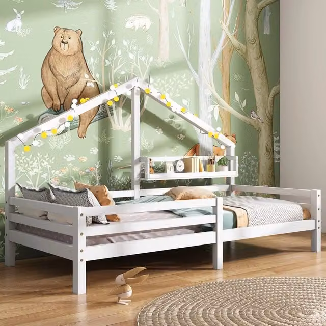 Letto Casetta Bambini con Ripiano 90x200 ¨C MINIMAL ¨C Bianco