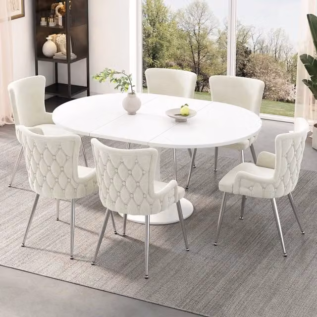 Sedia da pranzo set da 6 con gambe in metallo design moderno per sala da pranzo soggiorno o camera in velluto beige