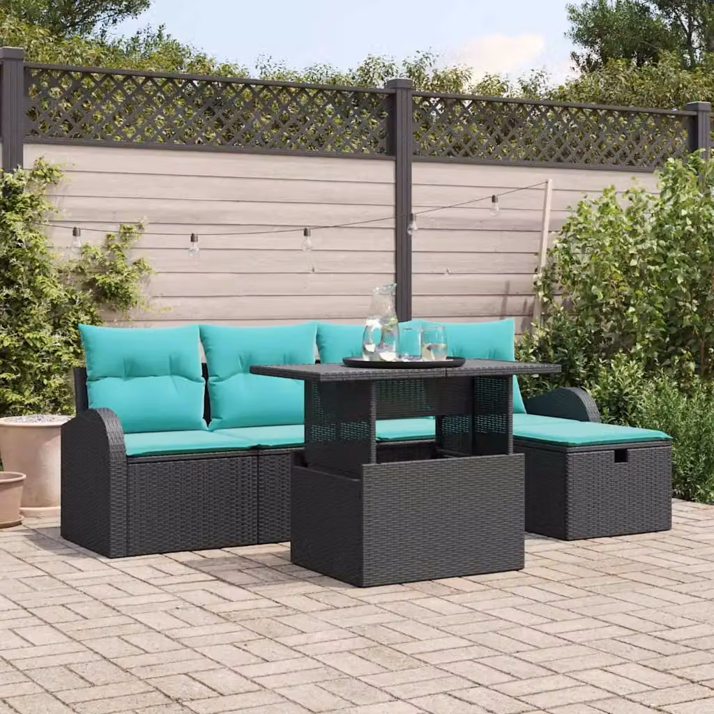 Set Divano da Giardino Moderno vidaXL in Polyrattan Nero 6 Pezzi