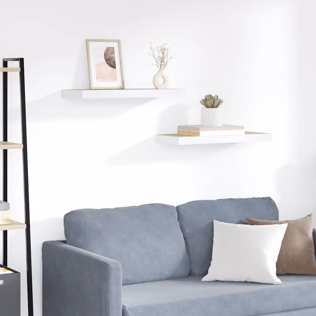 Set di 2 Scaffali a Parete vidaXL in MDF e Metallo, Colore Rovere e Bianco, L 60 x P 23,5 x H 3,8 cm