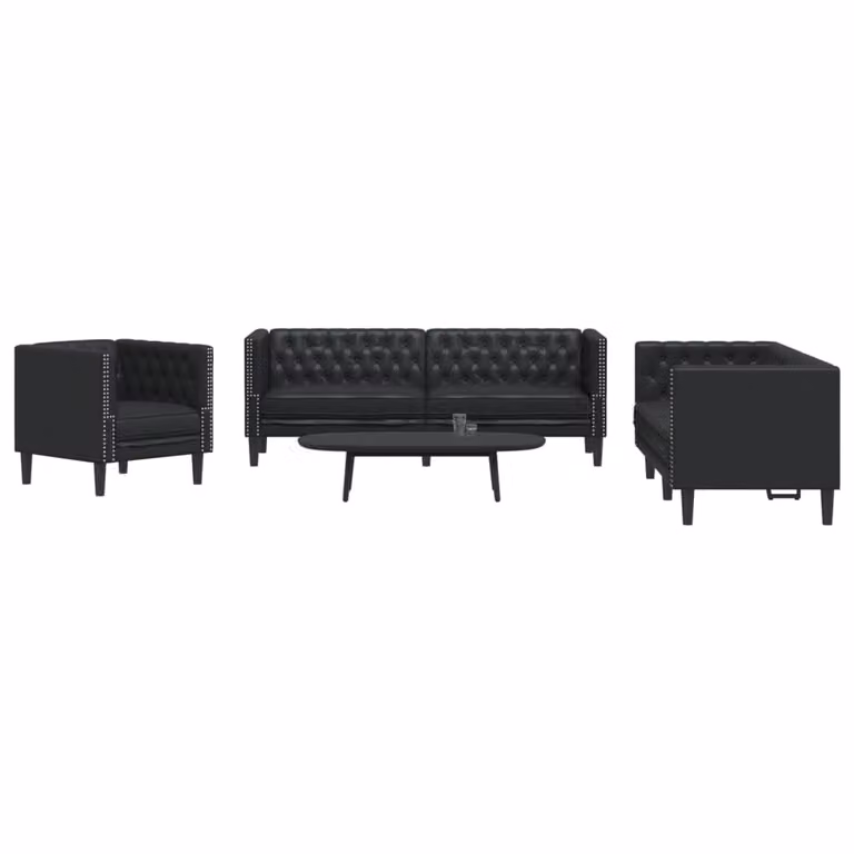 Set di Divani Chesterfield vidaXL in Similpelle Nero con Struttura in Legno Solido