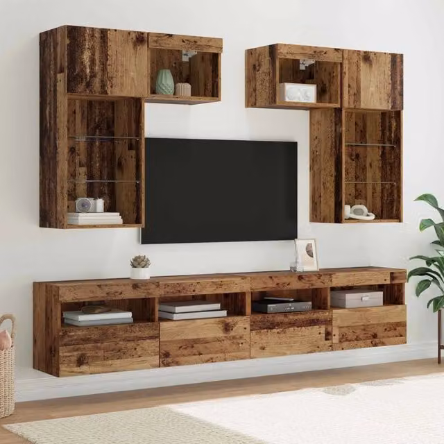Mobile per TV a Muro 6 pz-Set di 6 Credenza per TV sospesa Rovere Nero 100 x 30 x 40 cm