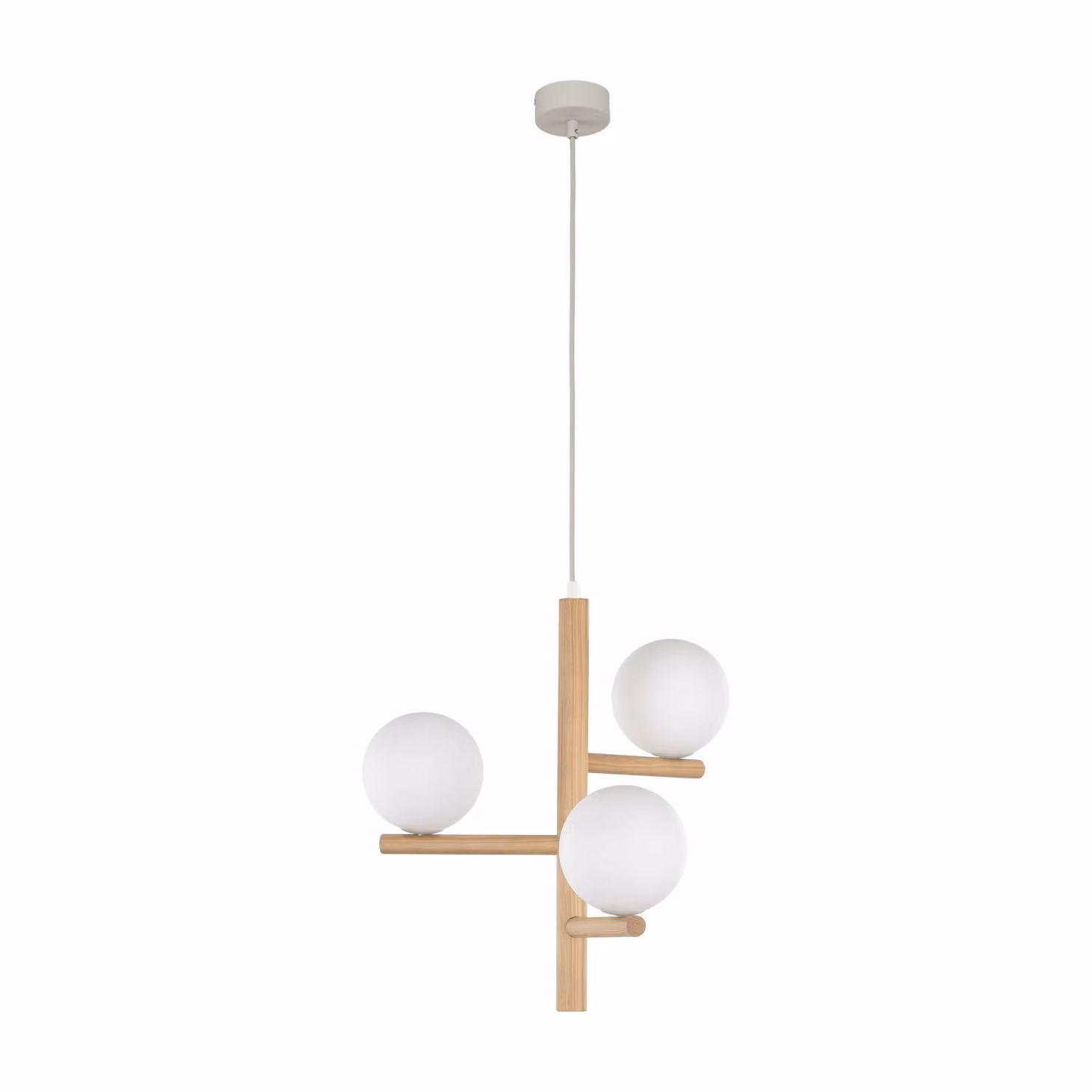 Lampada a sospensione in metallo vetro 33 cm di larghezza H: max. 100 cm legno luce bianca G9 3 luci a sospensione moderna