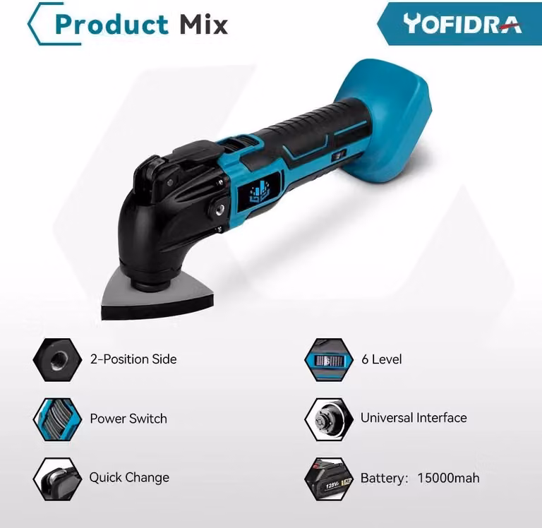 Multitool - Oscillante - Senza fili 18–20 V 600 W - 6000–20000 OPM - Angolo di rotazione 4° - Cambio rapido 3 s - Set da 22 pezzi - Senza batteria - Braun