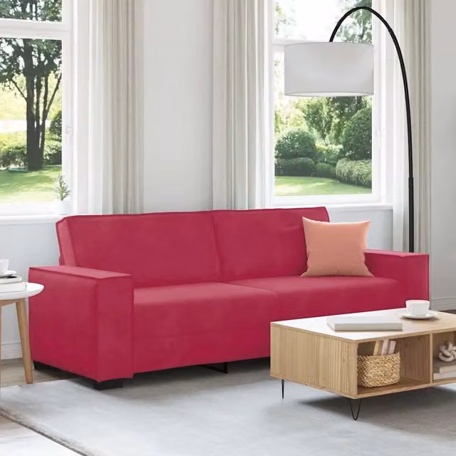 Divano a 3 posti moderno vidaXL in velluto rosso L: 220 cm, P: 78 cm, H: 84 cm – 1