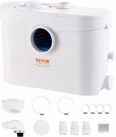 VEVOR Pompa Trituratore da 700 W con Maceratore e 3 Ingressi, Portata 9600 L/h e Prevalenza 10 m, Colore Bianco