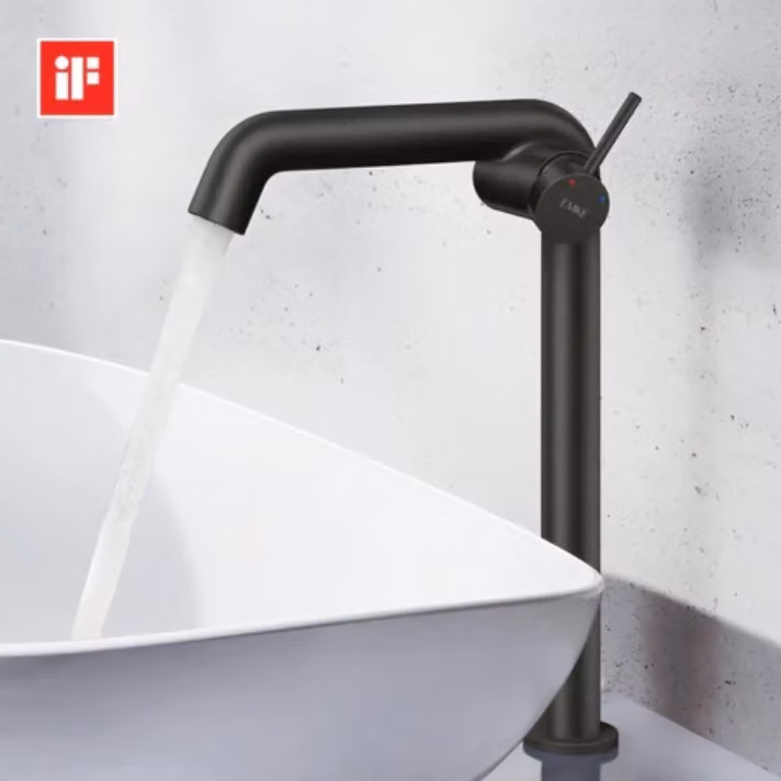 Miscelatore monocomando EMKE per lavabo, rubinetteria per bagno 332x220x76 mm, risparmio idrico, protezione anticorrosione, ottone senza piombo, nero opaco