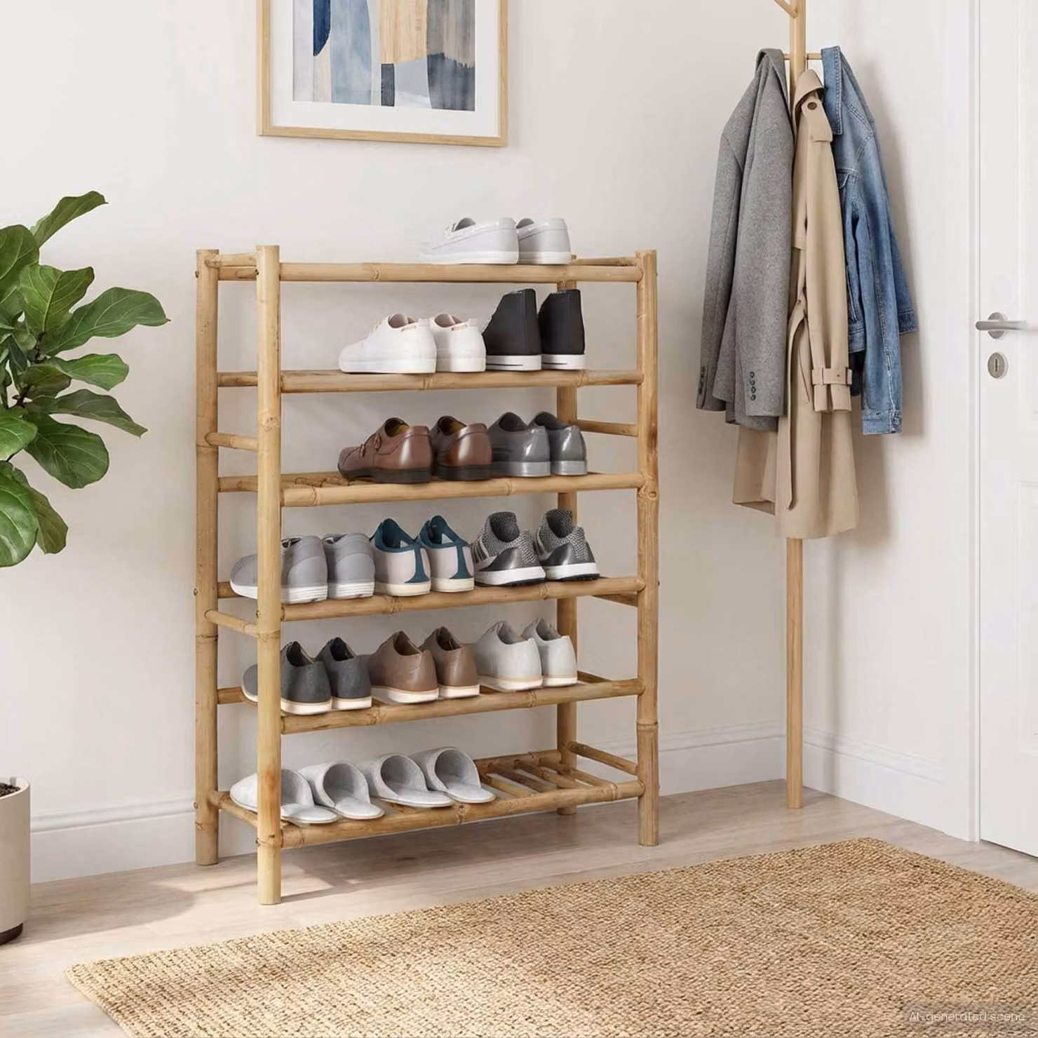 Scarpiera moderna vidaXL in bambù naturale, colore beige/marrone, L: 68 cm, P: 28 cm, H: 96 cm