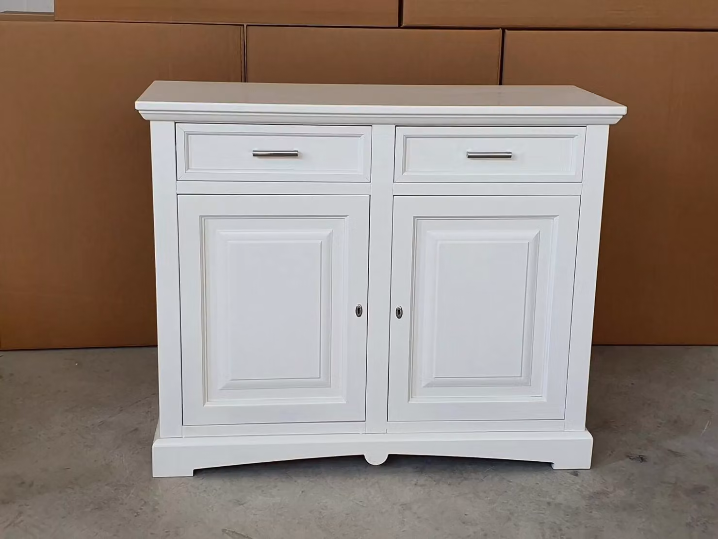 Credenza shabby chic in legno bianco opaco Mobili 2G L: 117 cm, P: 46 cm, H: 96 cm – 2