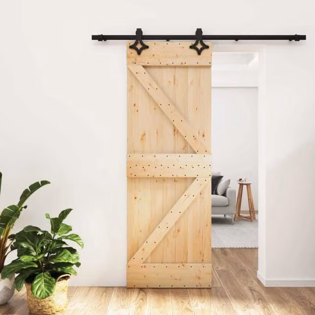 Porta scorrevole moderna vidaXL in legno e acciaio, colore naturale e nero, L: 70 cm, H: 210 cm