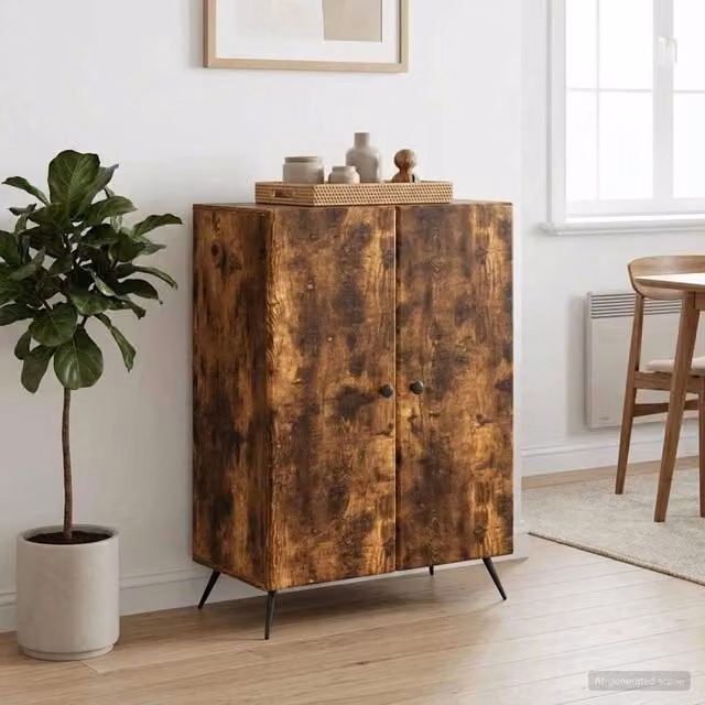 Credenza moderna vidaXL in rovere fumo e legno MDF, colore marrone, L: 66 cm, P: 34,5 cm, H: 90 cm