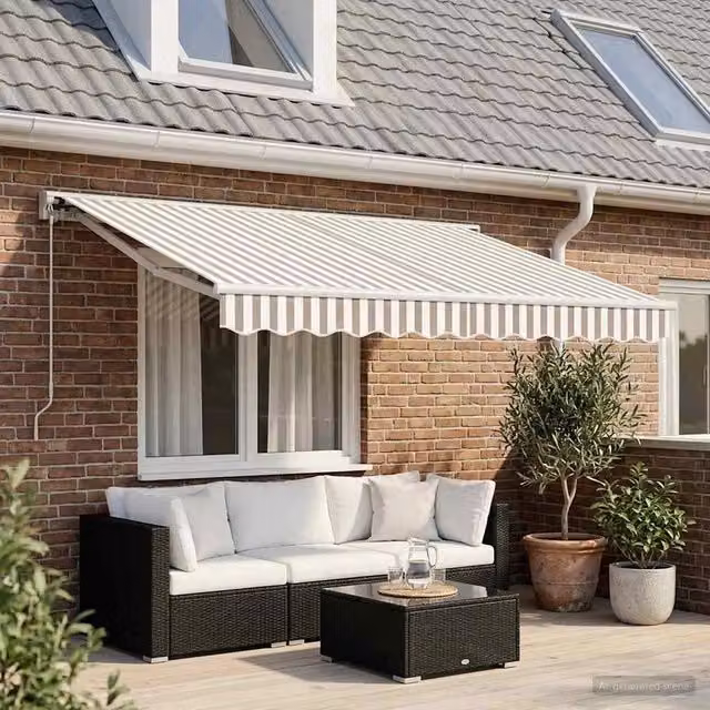 Tenda retrattile manuale vidaXL in alluminio e poliestere, Grigio chiaro e bianco, L: 300 cm, P: 250 cm