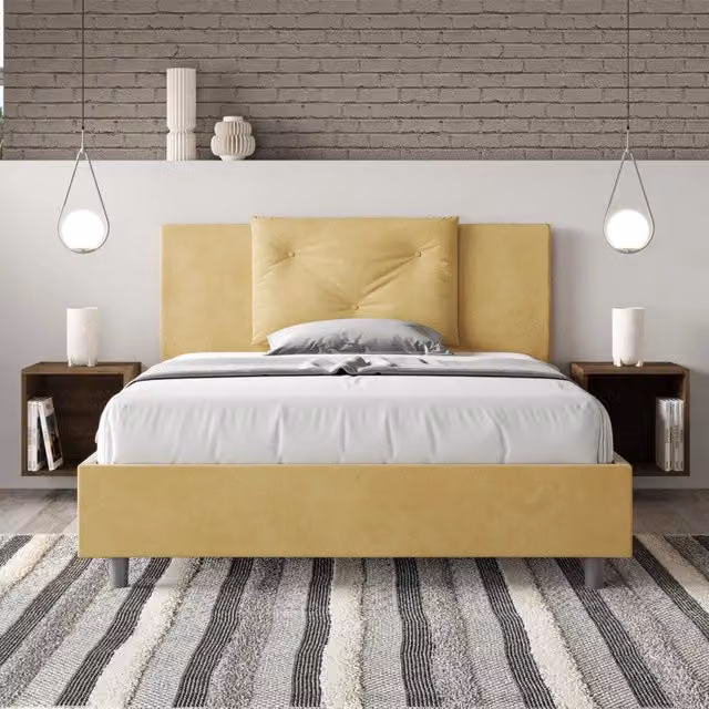Letto imbottito con contenitore Ityhome Appia in microfibra gialla L/P/H: 130 x 210 x 110 cm – 1
