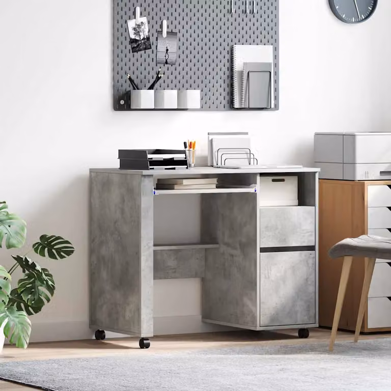 Scrivania da ufficio moderna vidaXL con ruote in colore grigio e finitura opaca, L: 120 cm, P: 60 cm, H: 75 cm