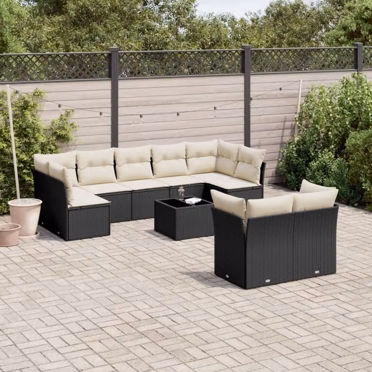Maison Exclusive - Set da giardino 10 pezzi con cuscini in polyrattan nero