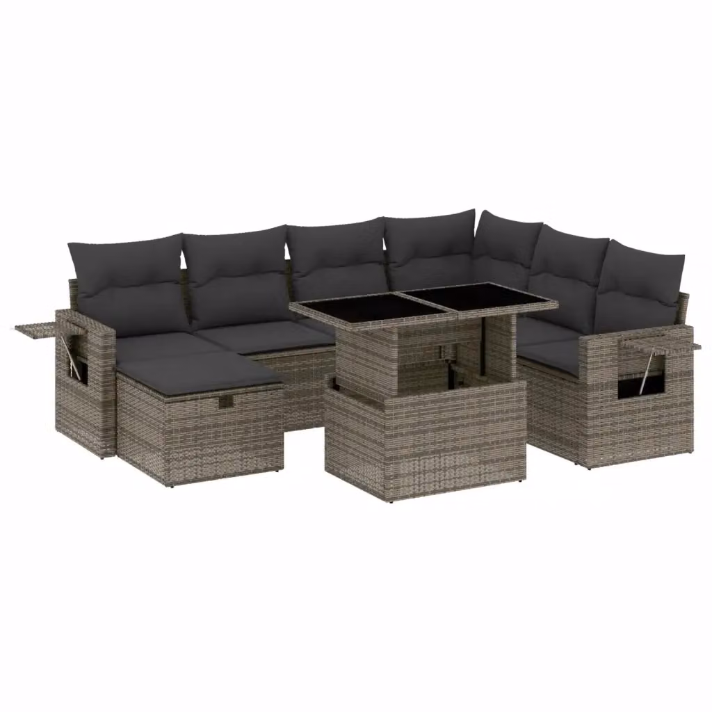 vidaXL Set Divano da Giardino a L 8 pz in Polyrattan Grigio con Cuscini e Tavolino – 2