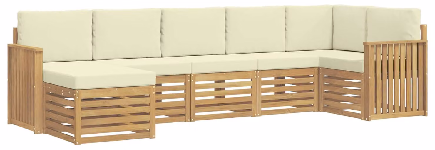 Set di divani da esterno, 7 pezzi, bianco e crema