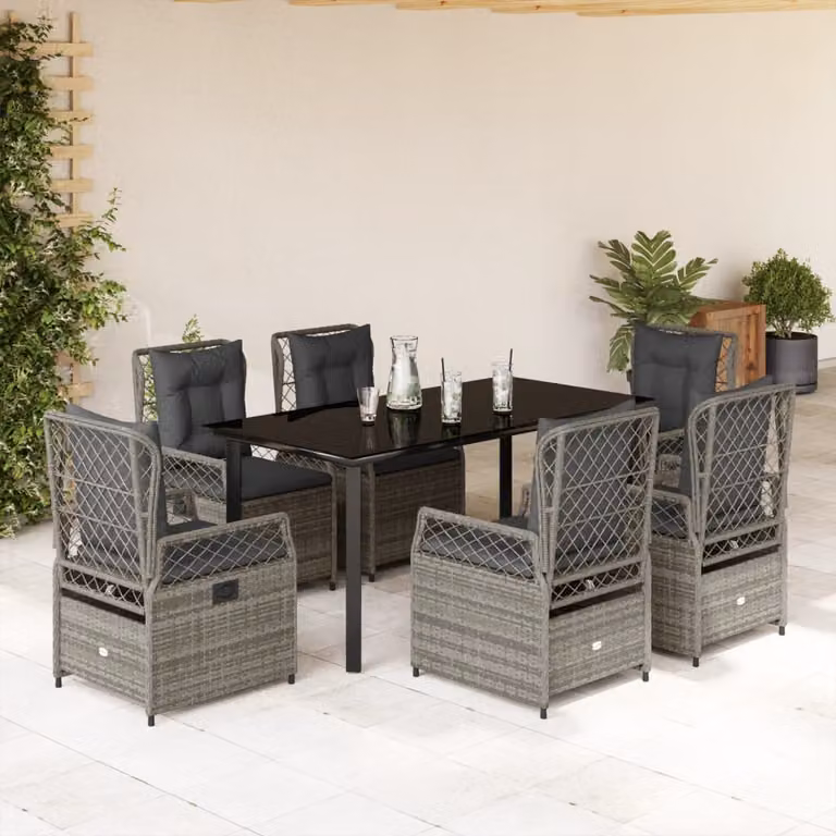 vidaXL Set da Pranzo da Giardino 7 pz in Polyrattan e Vetro Grigio e Nero