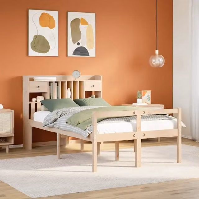 Letto Libreria senza Materasso 135x190 cm in Legno di Pino 3322045