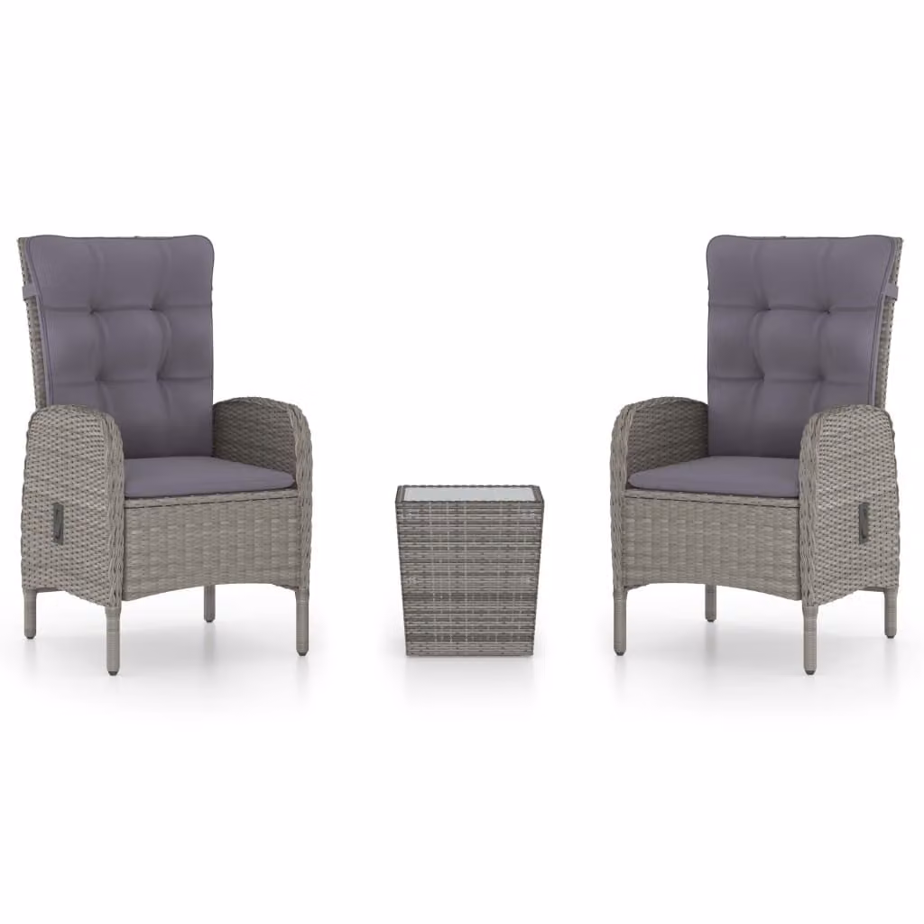 Set da Bistrot da Giardino 3 pz in Polyrattan e Vetro Grigio