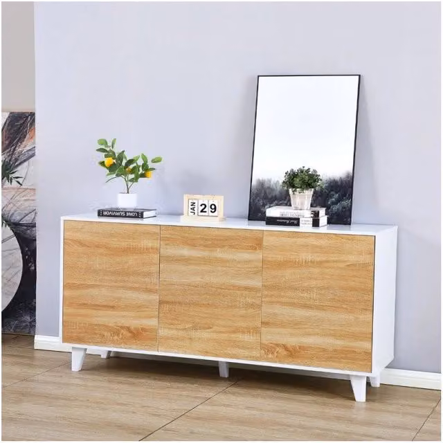 Madia Nimes Moran con 3 ante in rovere e struttura bianca per la tua zona pranzo L/P/H: 154 x 40 x 75 cm