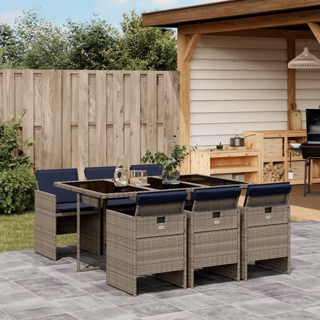 Maison Exclusive - Set da pranzo da giardino da 7 pezzi con cuscini, grigio, polyrattan
