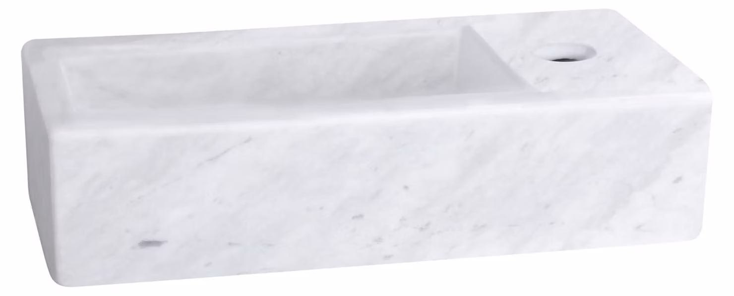 Lavabo da appoggio Helios in marmo - Lavabo con foro per rubinetto a destra - Lavabo da appoggio su piano o da incasso - 37,5 x 18,5 x 9,5 cm - Bianco