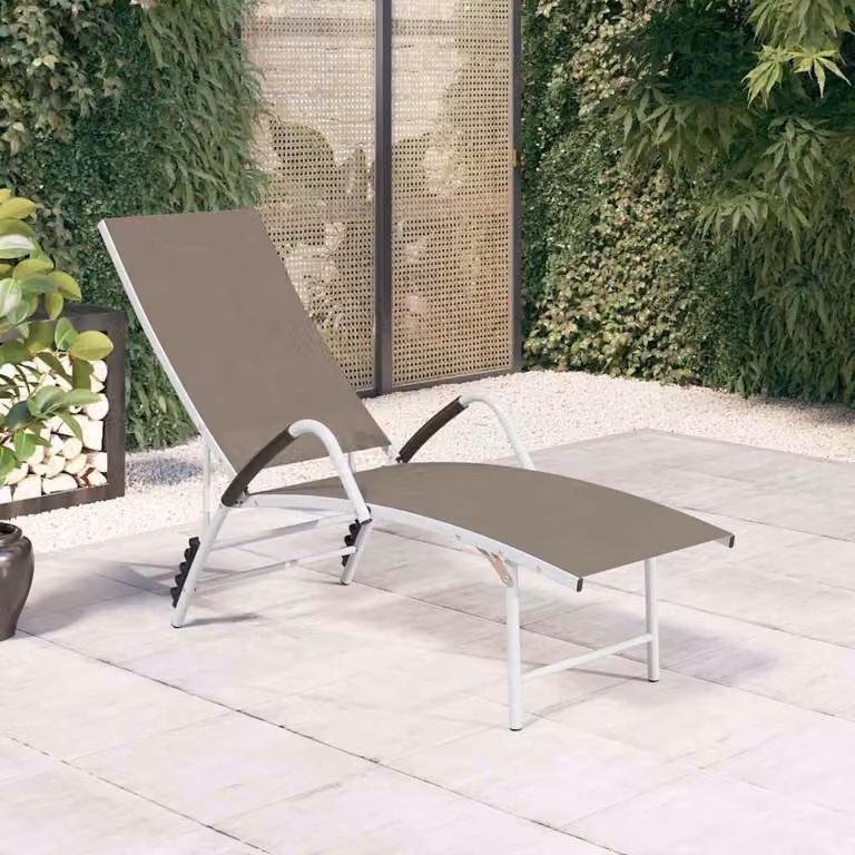 vidaXL Lettino Prendisole Talpa in Alluminio Verniciato e Textilene con Poggiatesta Regolabile, Beige o Grigio, L/P/H: 150 x 60,5 x 96 x 60,5 cm