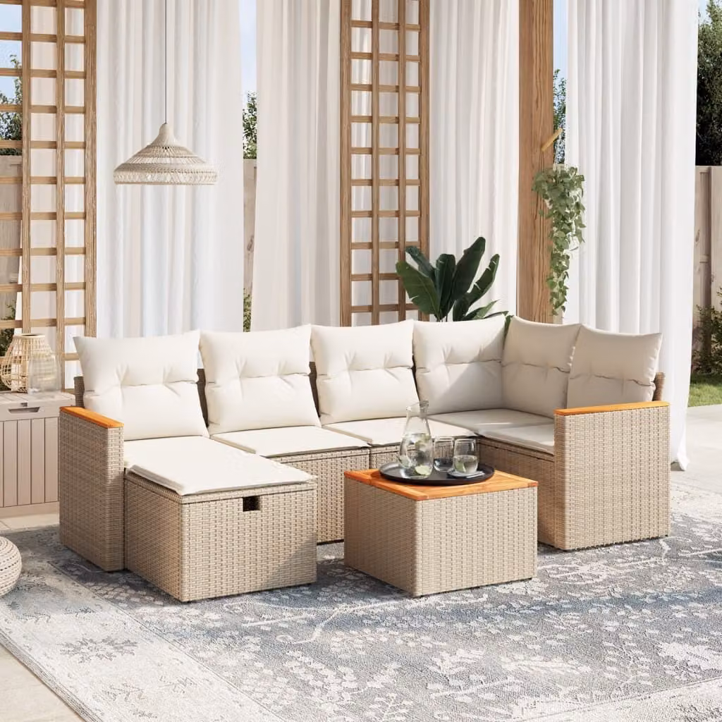 Maison Exclusive - Set Divani da Giardino 7 pz con Cuscini Beige in Polyrattan