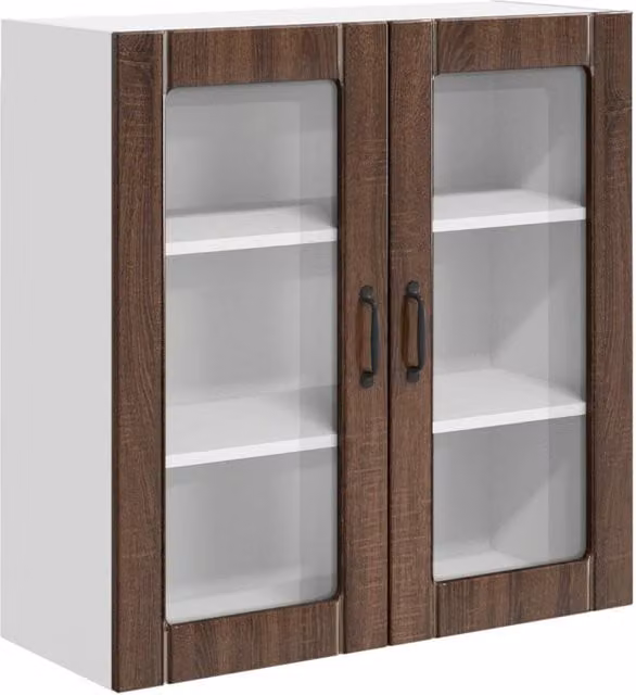 Pensile da cucina moderno LUCCA in legno e vetro con ante in vetro, colore marrone, L 80 cm x P 31 cm x H 80 cm