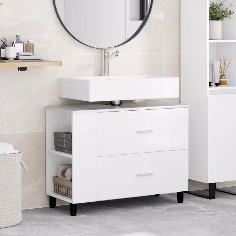 Mobiletto da bagno moderno vidaXL Bianco Lucido L: 80 cm, P: 35 cm, H: 60 cm