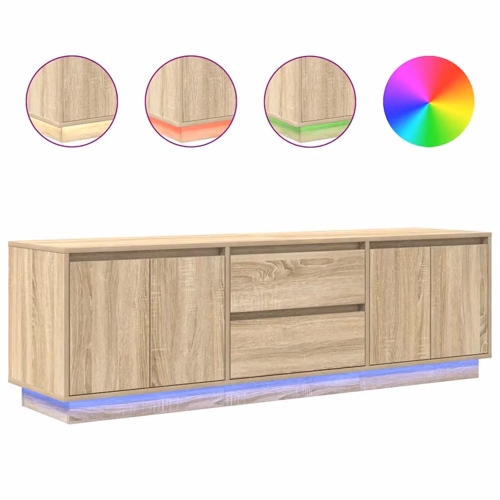 Mobile Porta TV Moderno vidaXL in Rovere con Luci LED Integrate, Marrone, L: 160,5 cm, P: 41 cm, H: 50 cm – 2