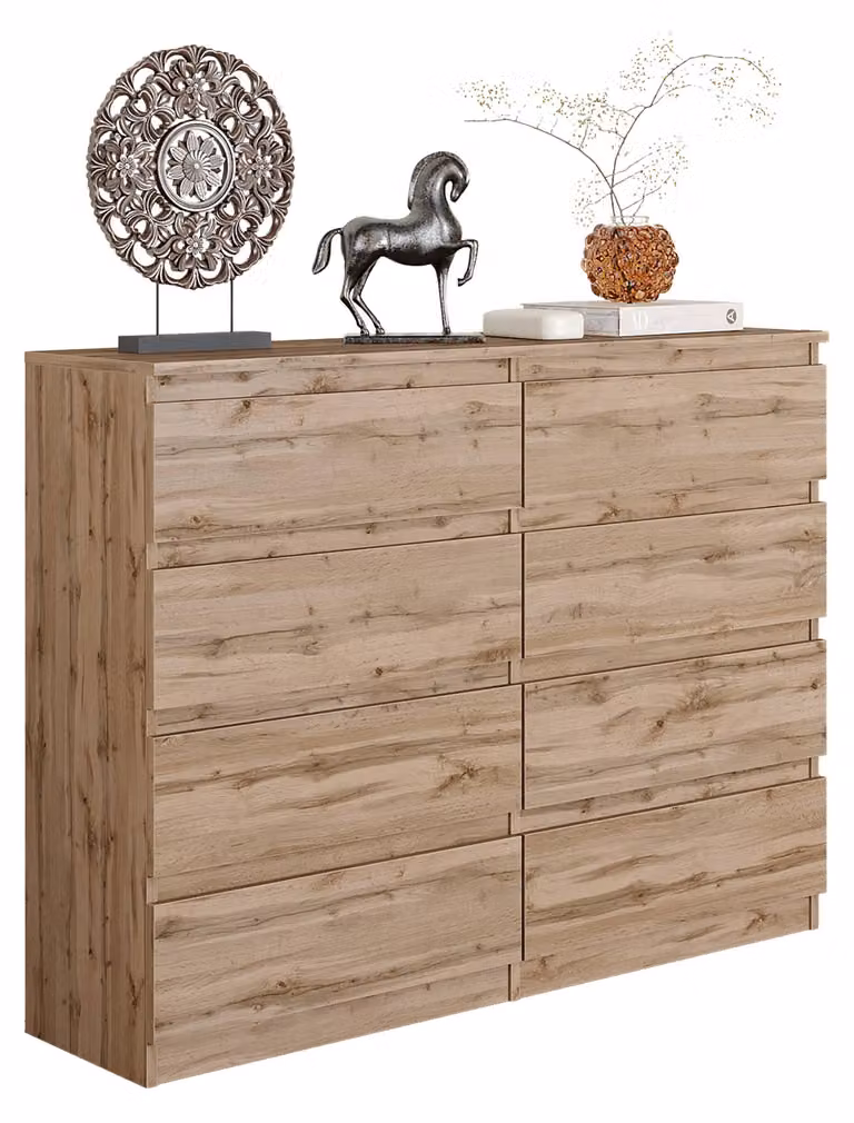 Comò Wotan in legno di quercia con 8 cassetti – Mobile contenitore moderno per camera da letto e soggiorno – Comò in stile scandinavo – GABRIEL
