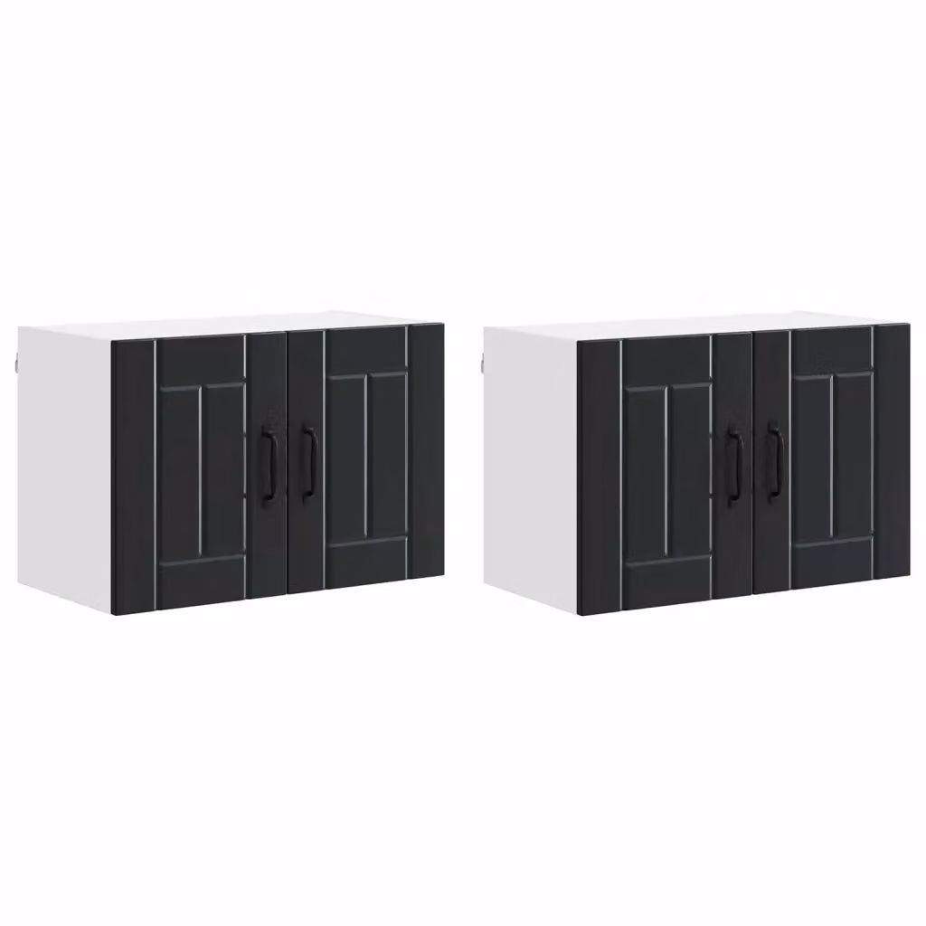 Set di 2 pensili da cucina vidaXL neri con ante scorrevoli in legno, L: 60 cm, P: 31 cm, H: 40 cm – 2