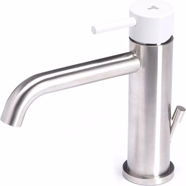 Rubinetto Miscelatore Monocomando Lavabo con Scarico in Acciaio Inox Maniglia Neve