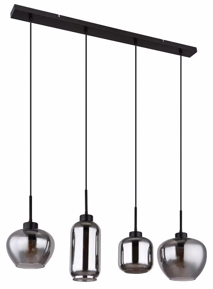 Lampada a sospensione, 4 fiamme, vetro fumé, nero, L 99,5 cm