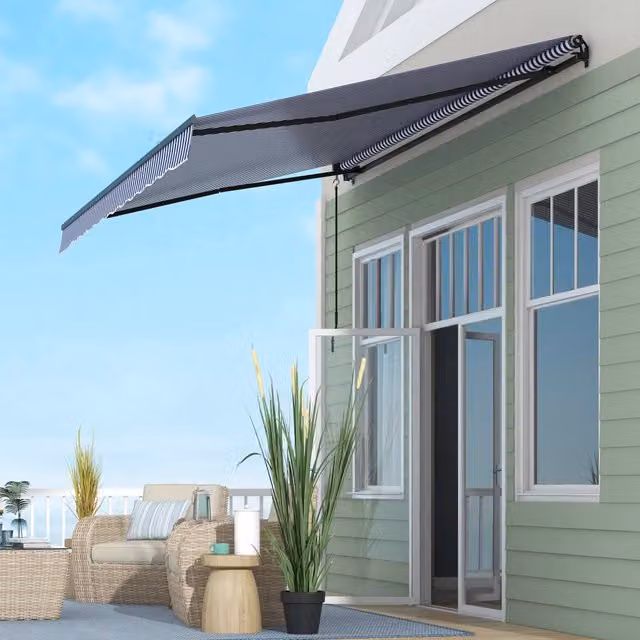 Tenda da sole retrattile da parete WISHDOR con manovella, struttura in alluminio e metallo, tessuto in poliestere blu, L: 396 cm, P: 300 cm