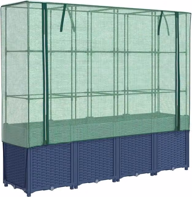 Letto rialzato con copertura per serra effetto rattan DESIGN IN, L/P/H: 160 x 40 x 153 cm